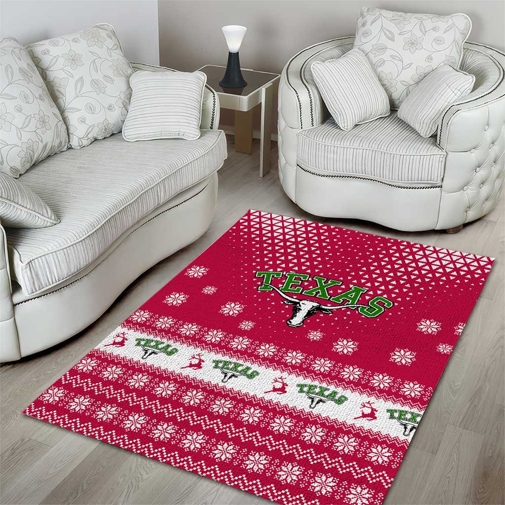 Texas Christmas Area Rug with Red and White Snowflake Pattern Longhorn Skull and Christmas Cactus Motif - Wonder Print Shop