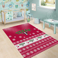 Texas Christmas Area Rug with Red and White Snowflake Pattern Longhorn Skull and Christmas Cactus Motif - Wonder Print Shop