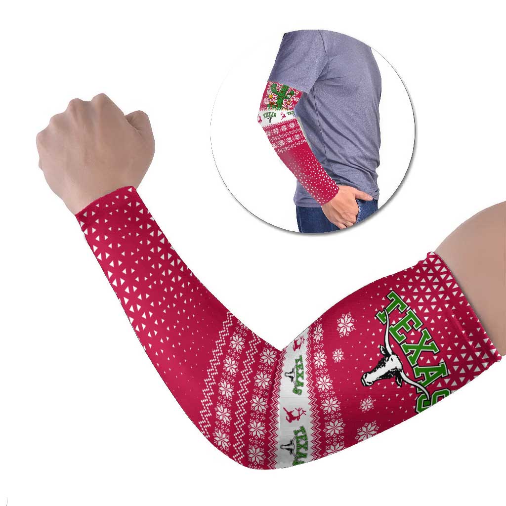 Texas Christmas Arm Sleeves with Red and White Snowflake Pattern Longhorn Skull and Christmas Cactus Motif - Wonder Print Shop