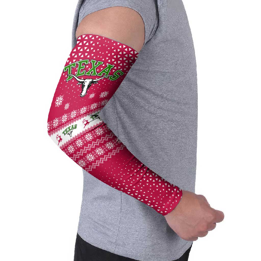 Texas Christmas Arm Sleeves with Red and White Snowflake Pattern Longhorn Skull and Christmas Cactus Motif - Wonder Print Shop