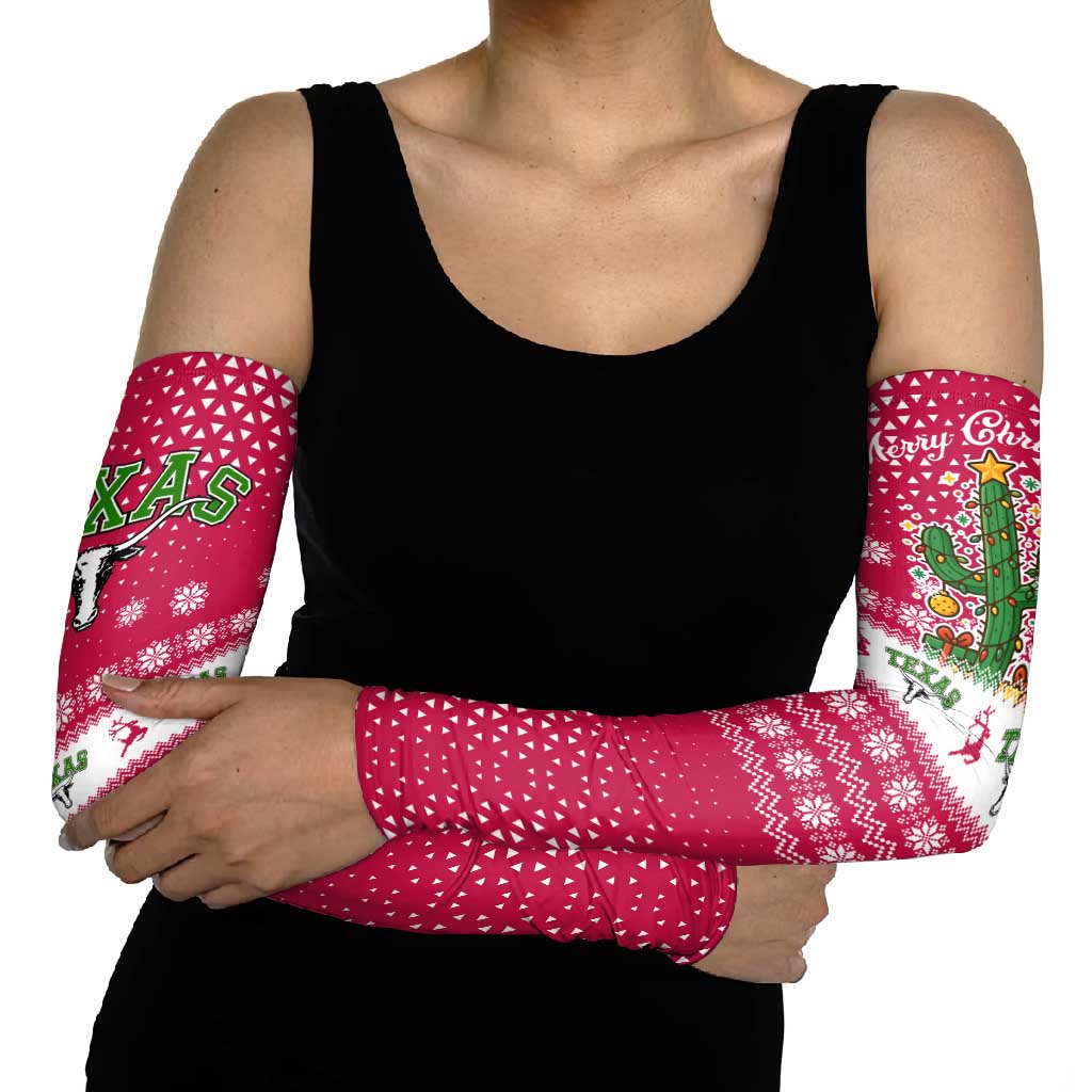 Texas Christmas Arm Sleeves with Red and White Snowflake Pattern Longhorn Skull and Christmas Cactus Motif - Wonder Print Shop