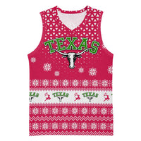Texas Christmas Basketball Jersey with Red and White Snowflake Pattern Longhorn Skull and Christmas Cactus Motif - Wonder Print Shop