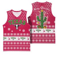 Texas Christmas Basketball Jersey with Red and White Snowflake Pattern Longhorn Skull and Christmas Cactus Motif - Wonder Print Shop