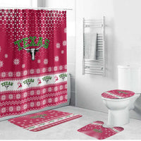 Texas Christmas Bathroom Set with Red and White Snowflake Pattern Longhorn Skull and Christmas Cactus Motif - Wonder Print Shop