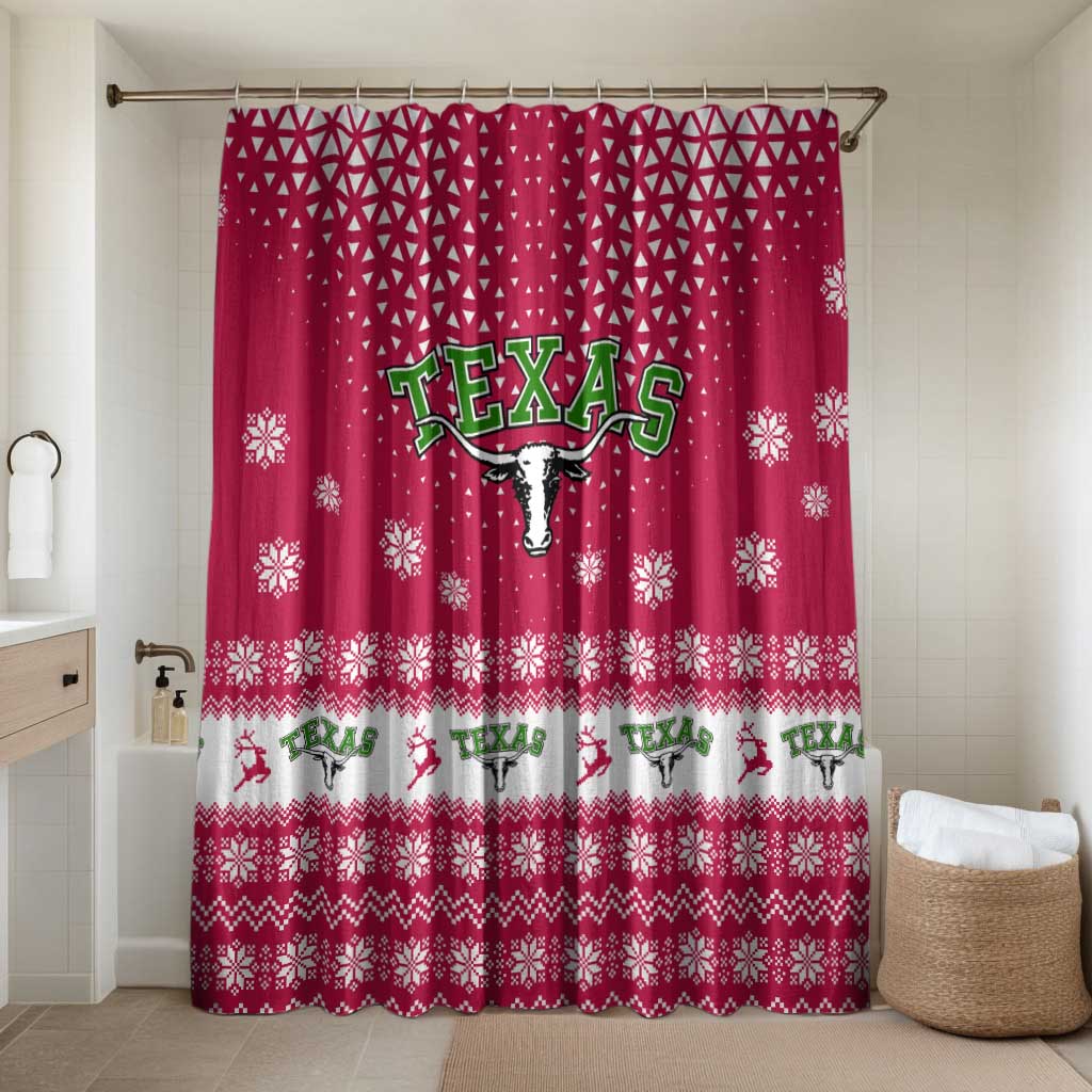 Texas Christmas Bathroom Set with Red and White Snowflake Pattern Longhorn Skull and Christmas Cactus Motif - Wonder Print Shop