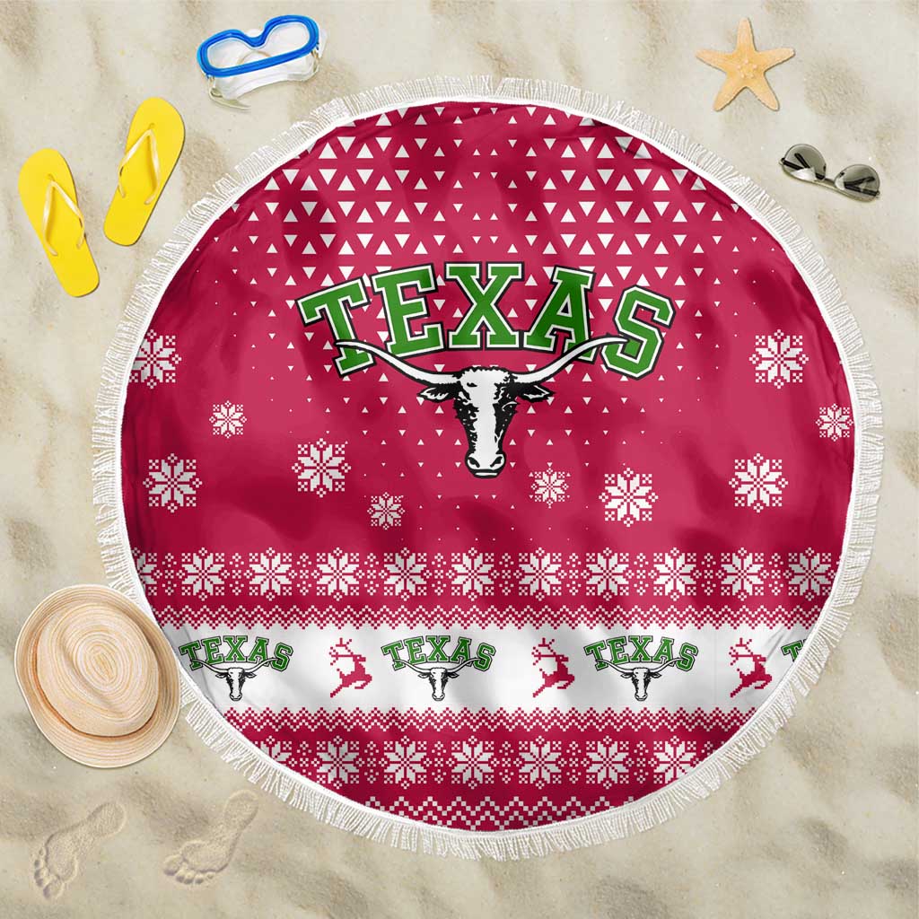 Texas Christmas Beach Blanket with Red and White Snowflake Pattern Longhorn Skull and Christmas Cactus Motif - Wonder Print Shop