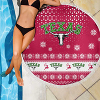 Texas Christmas Beach Blanket with Red and White Snowflake Pattern Longhorn Skull and Christmas Cactus Motif - Wonder Print Shop