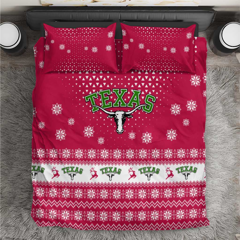 Texas Christmas Bedding Set with Red and White Snowflake Pattern Longhorn Skull and Christmas Cactus Motif - Wonder Print Shop