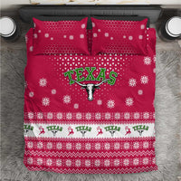 Texas Christmas Bedding Set with Red and White Snowflake Pattern Longhorn Skull and Christmas Cactus Motif - Wonder Print Shop