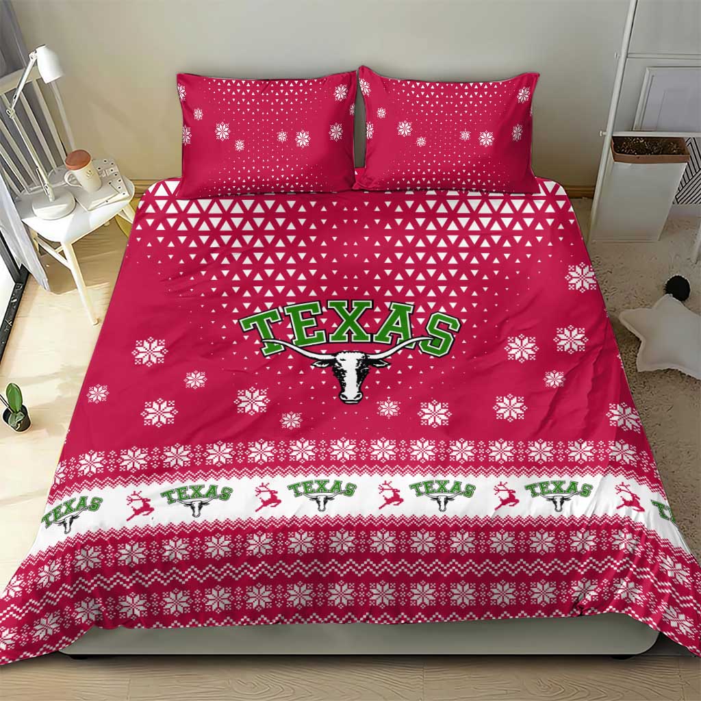 Texas Christmas Bedding Set with Red and White Snowflake Pattern Longhorn Skull and Christmas Cactus Motif - Wonder Print Shop