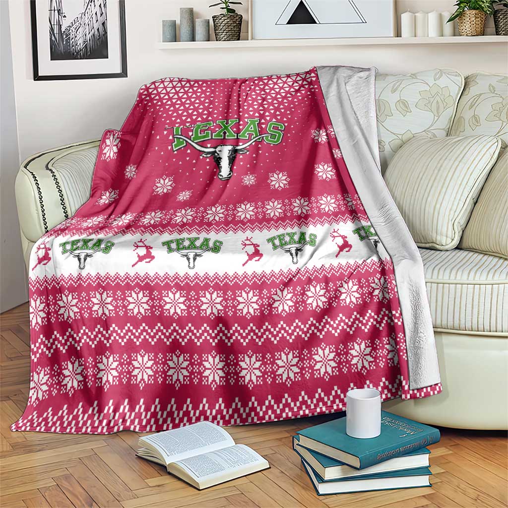 Texas Christmas Blanket with Red and White Snowflake Pattern Longhorn Skull and Christmas Cactus Motif - Wonder Print Shop