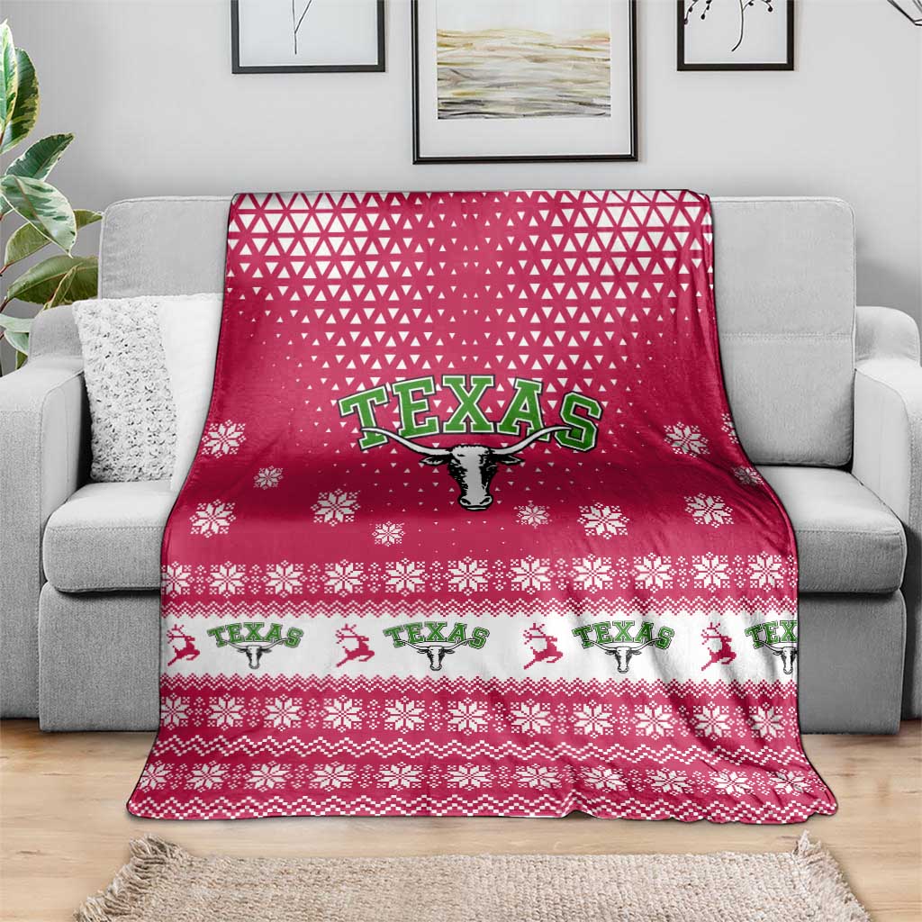 Texas Christmas Blanket with Red and White Snowflake Pattern Longhorn Skull and Christmas Cactus Motif - Wonder Print Shop