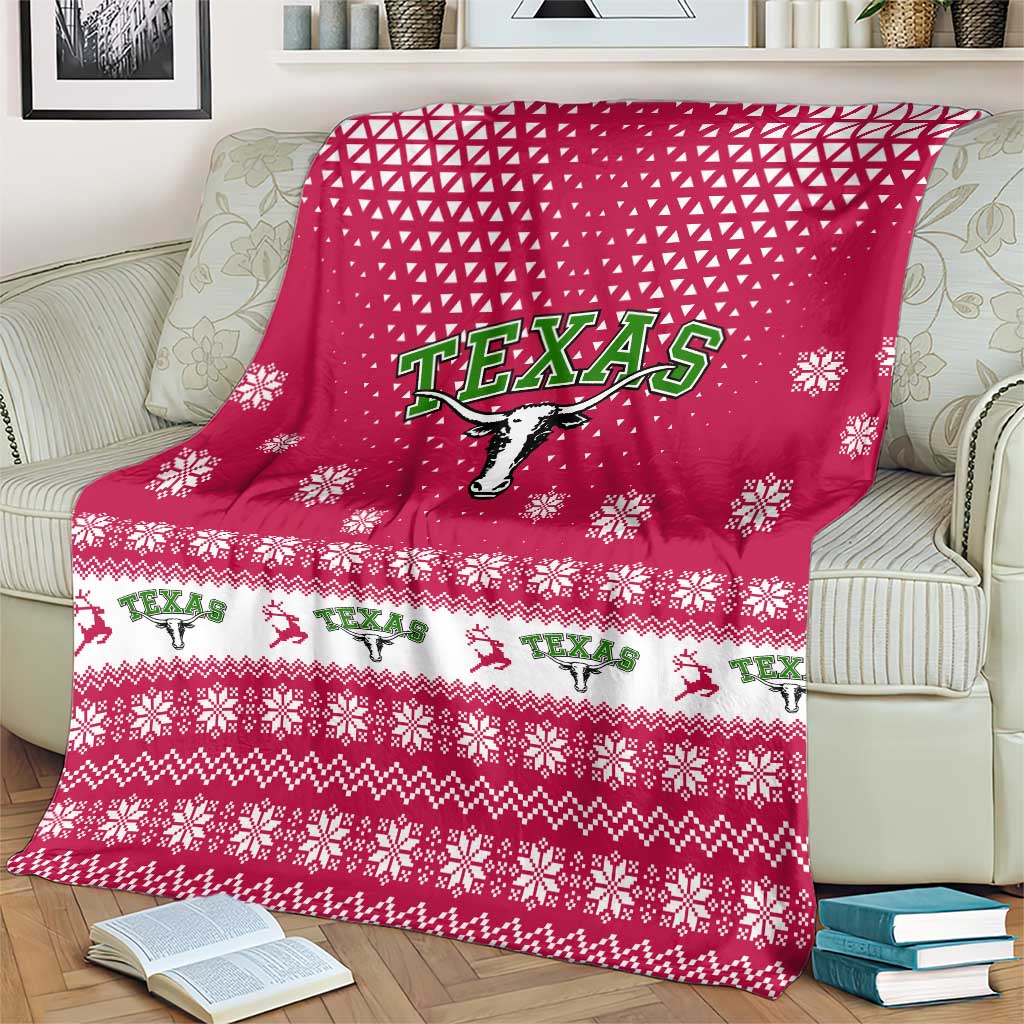 Texas Christmas Blanket with Red and White Snowflake Pattern Longhorn Skull and Christmas Cactus Motif - Wonder Print Shop