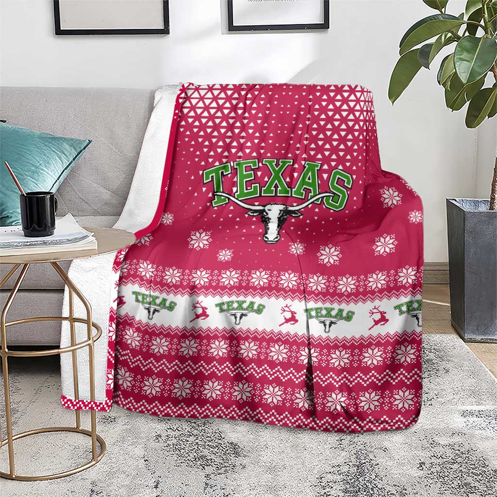Texas Christmas Blanket with Red and White Snowflake Pattern Longhorn Skull and Christmas Cactus Motif - Wonder Print Shop