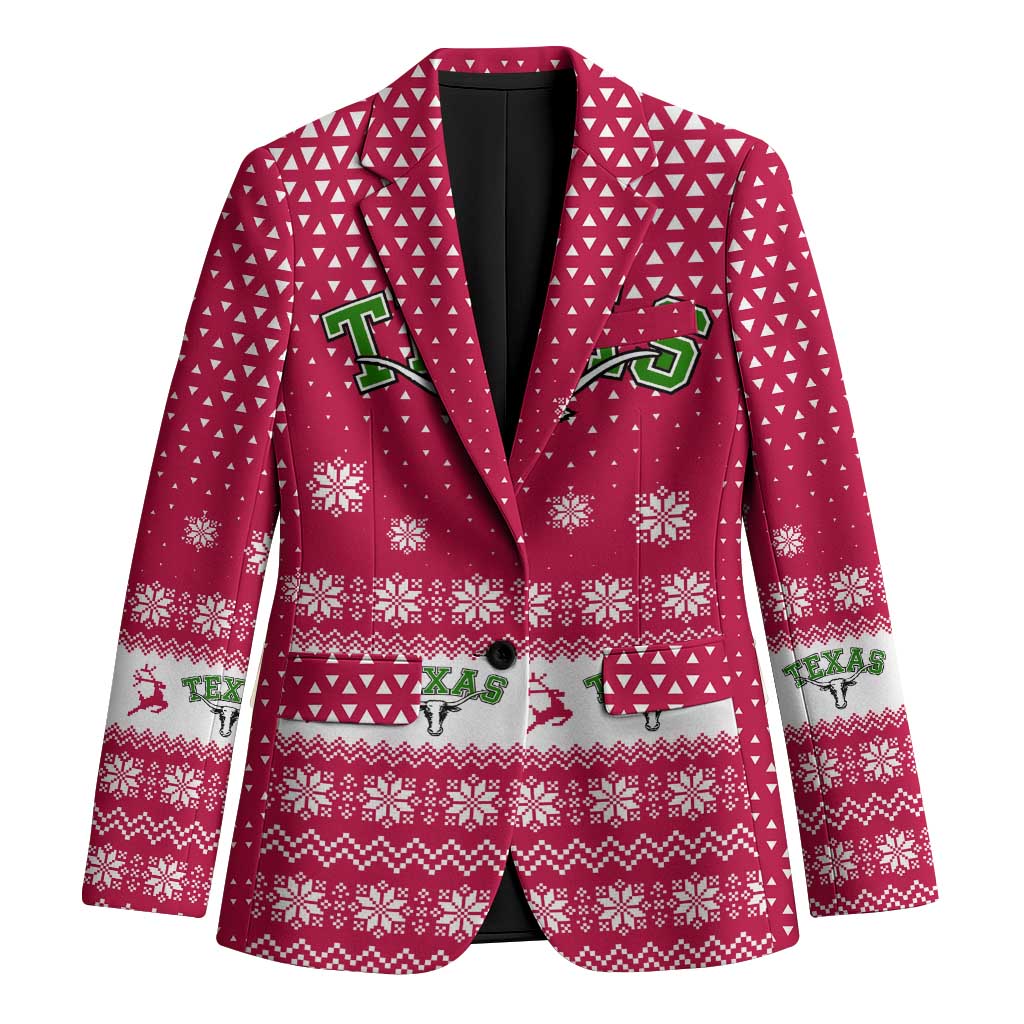 Texas Christmas Blazer with Red and White Snowflake Pattern Longhorn Skull and Christmas Cactus Motif - Wonder Print Shop