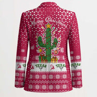 Texas Christmas Blazer with Red and White Snowflake Pattern Longhorn Skull and Christmas Cactus Motif - Wonder Print Shop