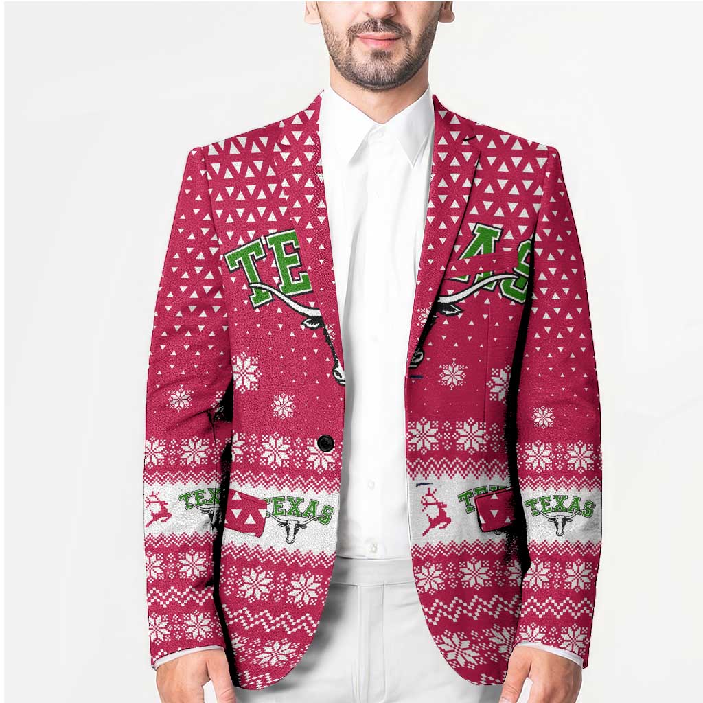 Texas Christmas Blazer with Red and White Snowflake Pattern Longhorn Skull and Christmas Cactus Motif - Wonder Print Shop