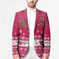 Texas Christmas Blazer with Red and White Snowflake Pattern Longhorn Skull and Christmas Cactus Motif - Wonder Print Shop