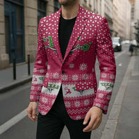 Texas Christmas Blazer with Red and White Snowflake Pattern Longhorn Skull and Christmas Cactus Motif - Wonder Print Shop