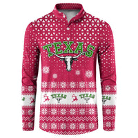 Texas Christmas Button Sweatshirt with Red and White Snowflake Pattern Longhorn Skull and Christmas Cactus Motif - Wonder Print Shop