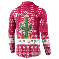 Texas Christmas Button Sweatshirt with Red and White Snowflake Pattern Longhorn Skull and Christmas Cactus Motif - Wonder Print Shop