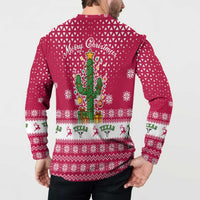 Texas Christmas Button Sweatshirt with Red and White Snowflake Pattern Longhorn Skull and Christmas Cactus Motif - Wonder Print Shop