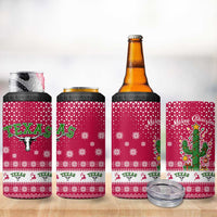 Texas Christmas 4 in 1 Can Cooler Tumbler with Red and White Snowflake Pattern Longhorn Skull and Christmas Cactus Motif - Wonder Print Shop