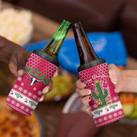 Texas Christmas 4 in 1 Can Cooler Tumbler with Red and White Snowflake Pattern Longhorn Skull and Christmas Cactus Motif - Wonder Print Shop