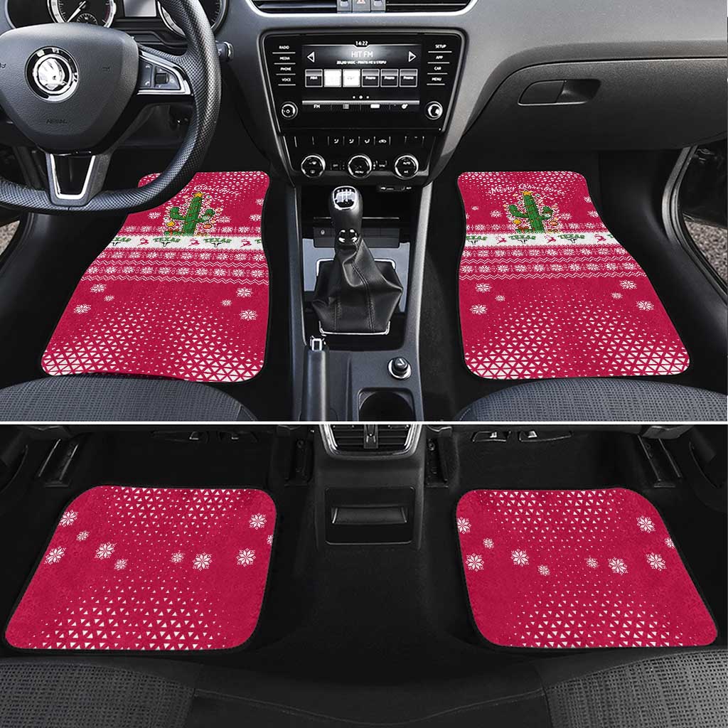 Texas Christmas Car Mats with Red and White Snowflake Pattern Longhorn Skull and Christmas Cactus Motif - Wonder Print Shop