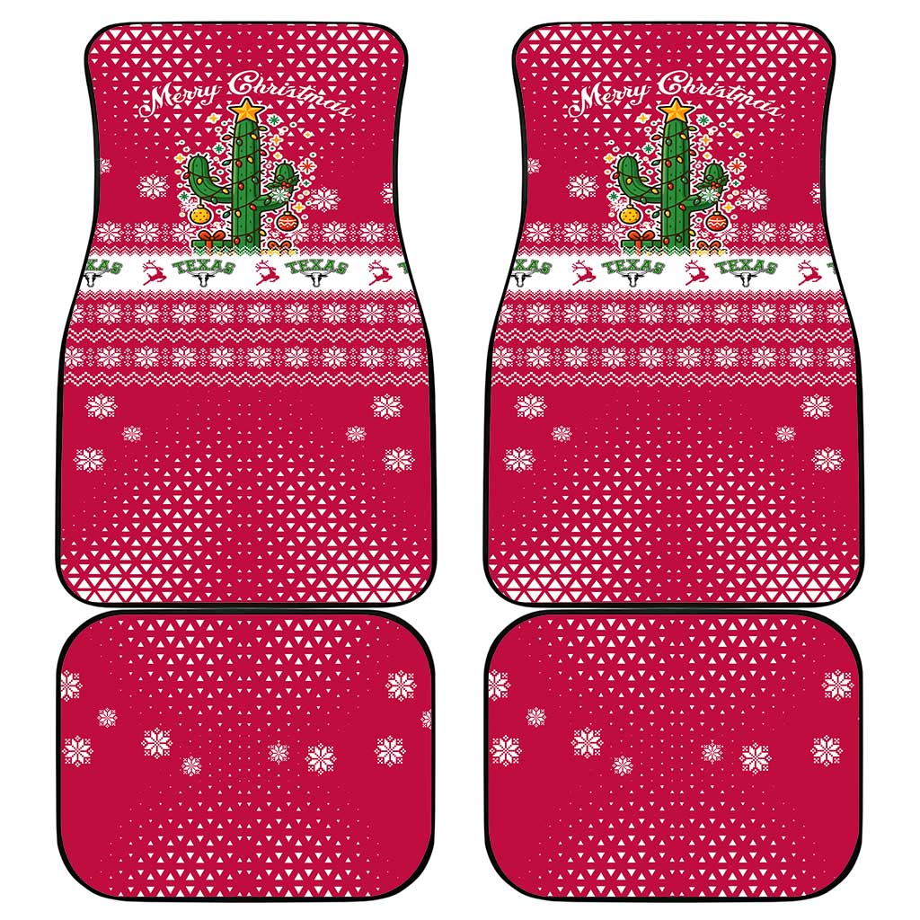Texas Christmas Car Mats with Red and White Snowflake Pattern Longhorn Skull and Christmas Cactus Motif - Wonder Print Shop