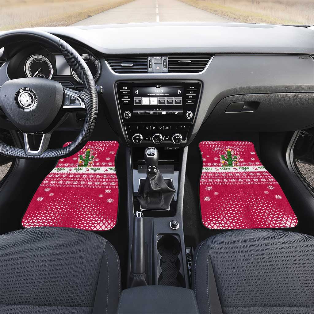 Texas Christmas Car Mats with Red and White Snowflake Pattern Longhorn Skull and Christmas Cactus Motif - Wonder Print Shop