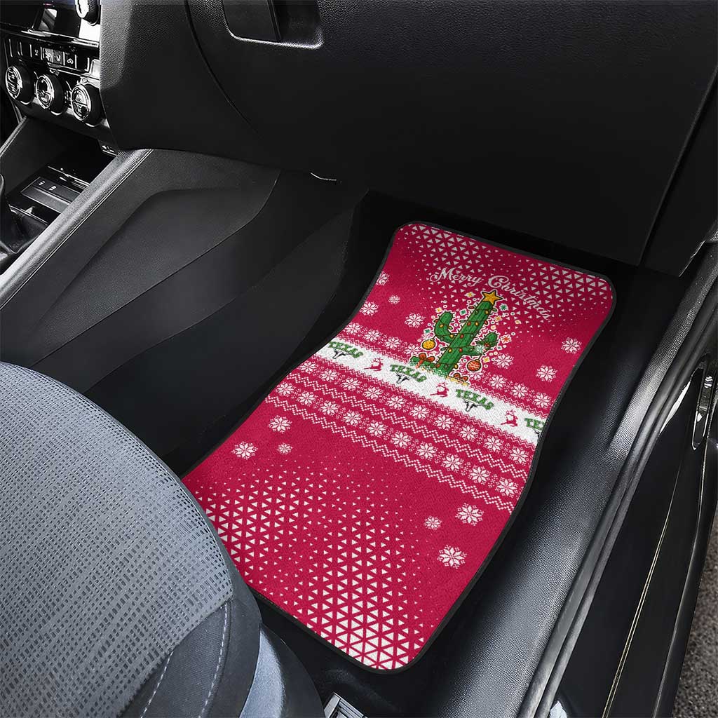 Texas Christmas Car Mats with Red and White Snowflake Pattern Longhorn Skull and Christmas Cactus Motif - Wonder Print Shop