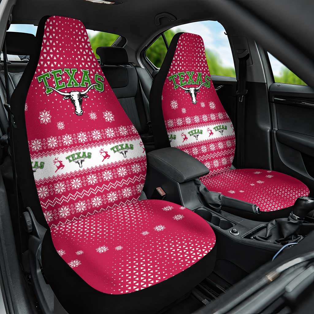 Texas Christmas Car Seat Cover with Red and White Snowflake Pattern Longhorn Skull and Christmas Cactus Motif - Wonder Print Shop