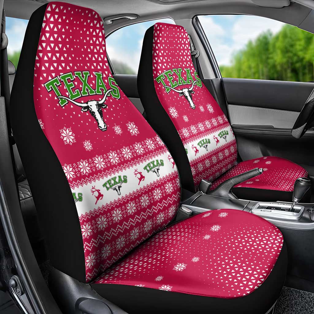 Texas Christmas Car Seat Cover with Red and White Snowflake Pattern Longhorn Skull and Christmas Cactus Motif - Wonder Print Shop