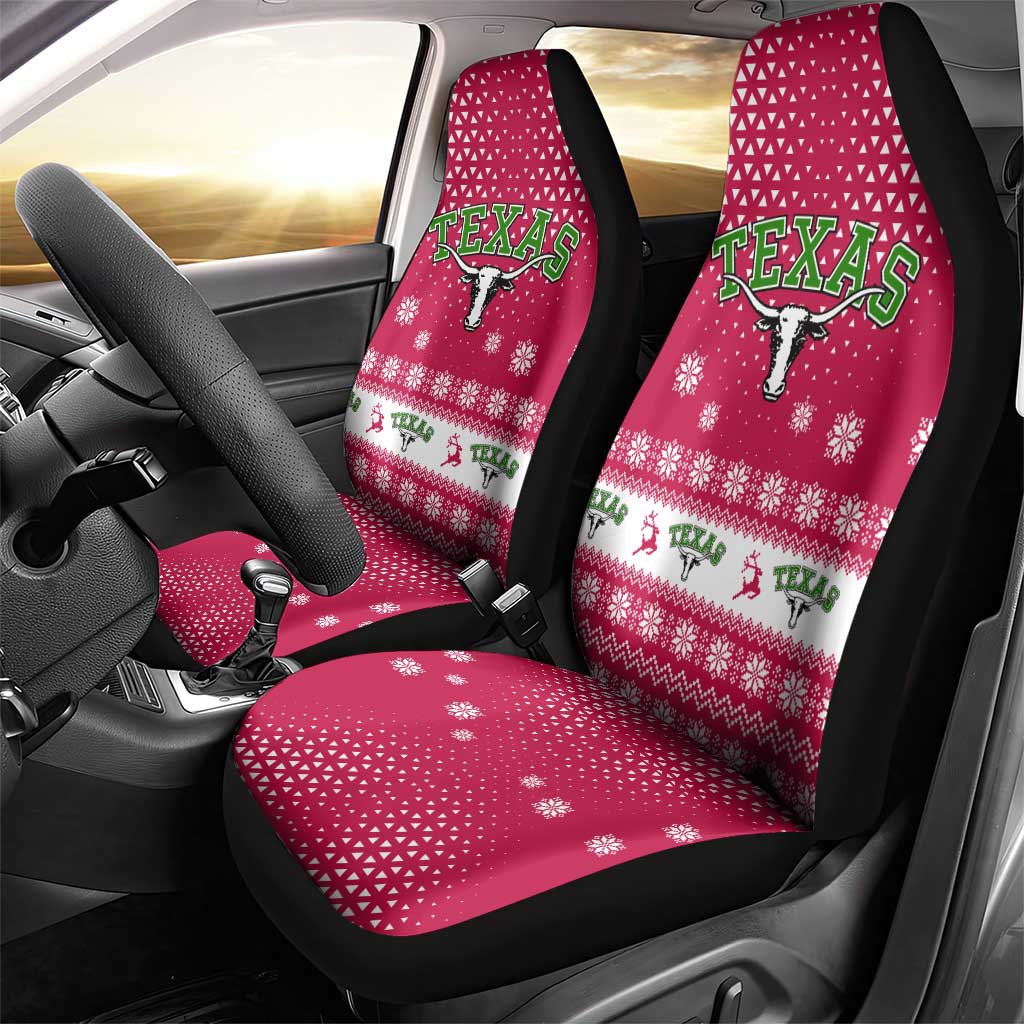 Texas Christmas Car Seat Cover with Red and White Snowflake Pattern Longhorn Skull and Christmas Cactus Motif - Wonder Print Shop