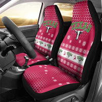 Texas Christmas Car Seat Cover with Red and White Snowflake Pattern Longhorn Skull and Christmas Cactus Motif - Wonder Print Shop