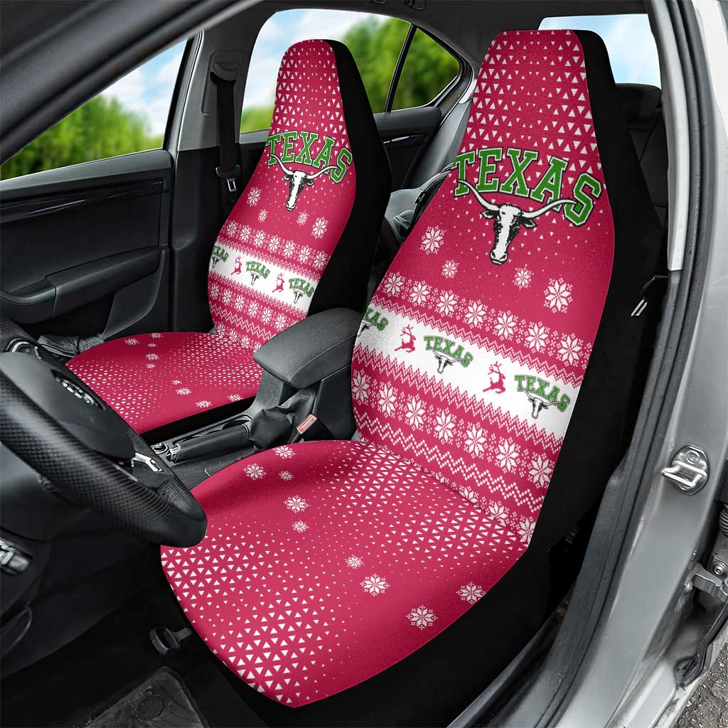 Texas Christmas Car Seat Cover with Red and White Snowflake Pattern Longhorn Skull and Christmas Cactus Motif - Wonder Print Shop