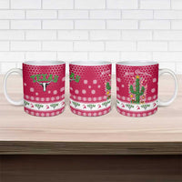 Texas Christmas Ceramic Mug with Red and White Snowflake Pattern Longhorn Skull and Christmas Cactus Motif - Wonder Print Shop