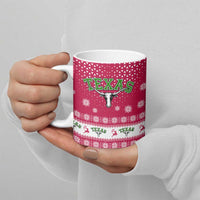 Texas Christmas Ceramic Mug with Red and White Snowflake Pattern Longhorn Skull and Christmas Cactus Motif - Wonder Print Shop