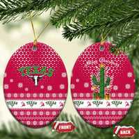 Texas Christmas Ceramic Ornament with Red and White Snowflake Pattern Longhorn Skull and Christmas Cactus Motif - Wonder Print Shop