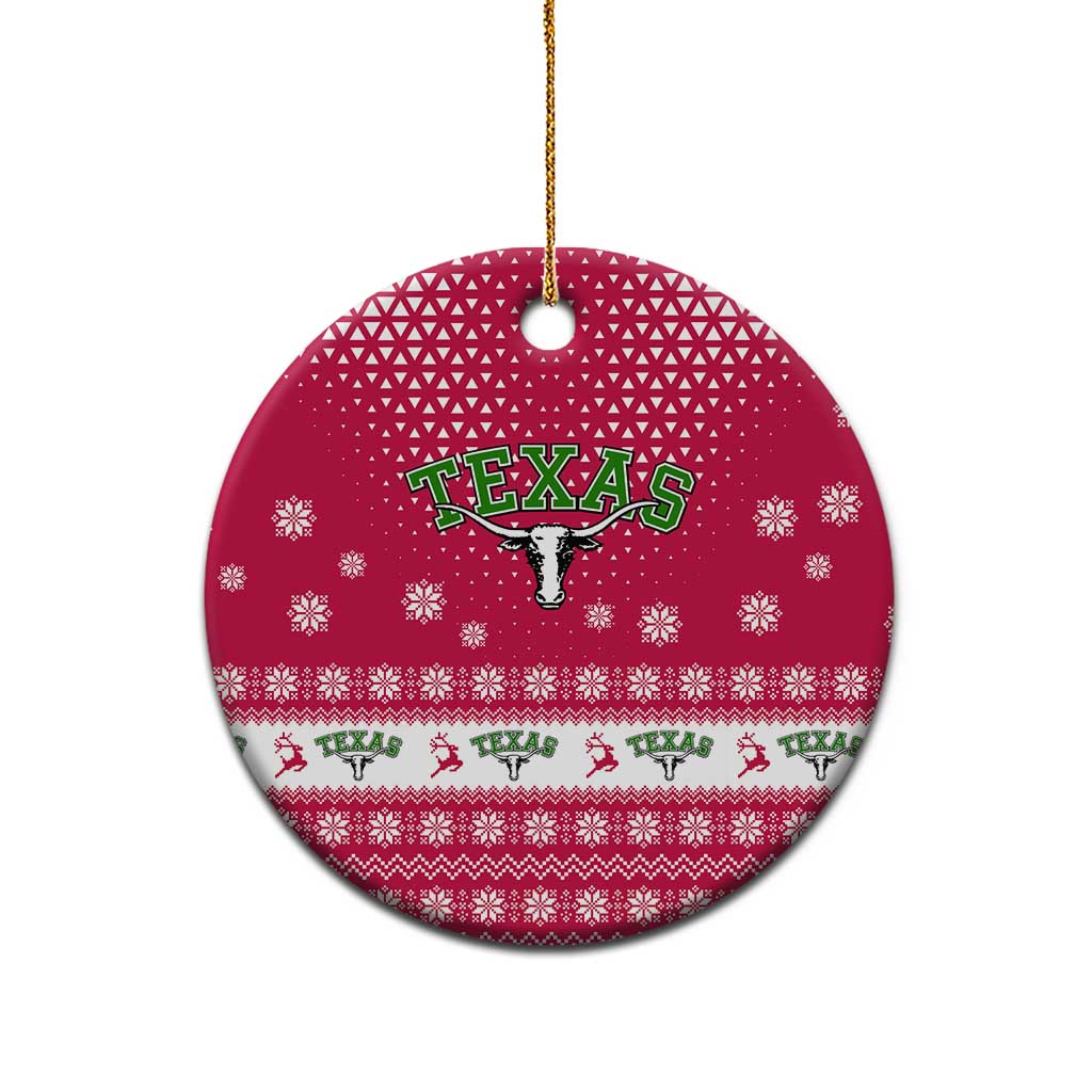 Texas Christmas Ceramic Ornament with Red and White Snowflake Pattern Longhorn Skull and Christmas Cactus Motif - Wonder Print Shop