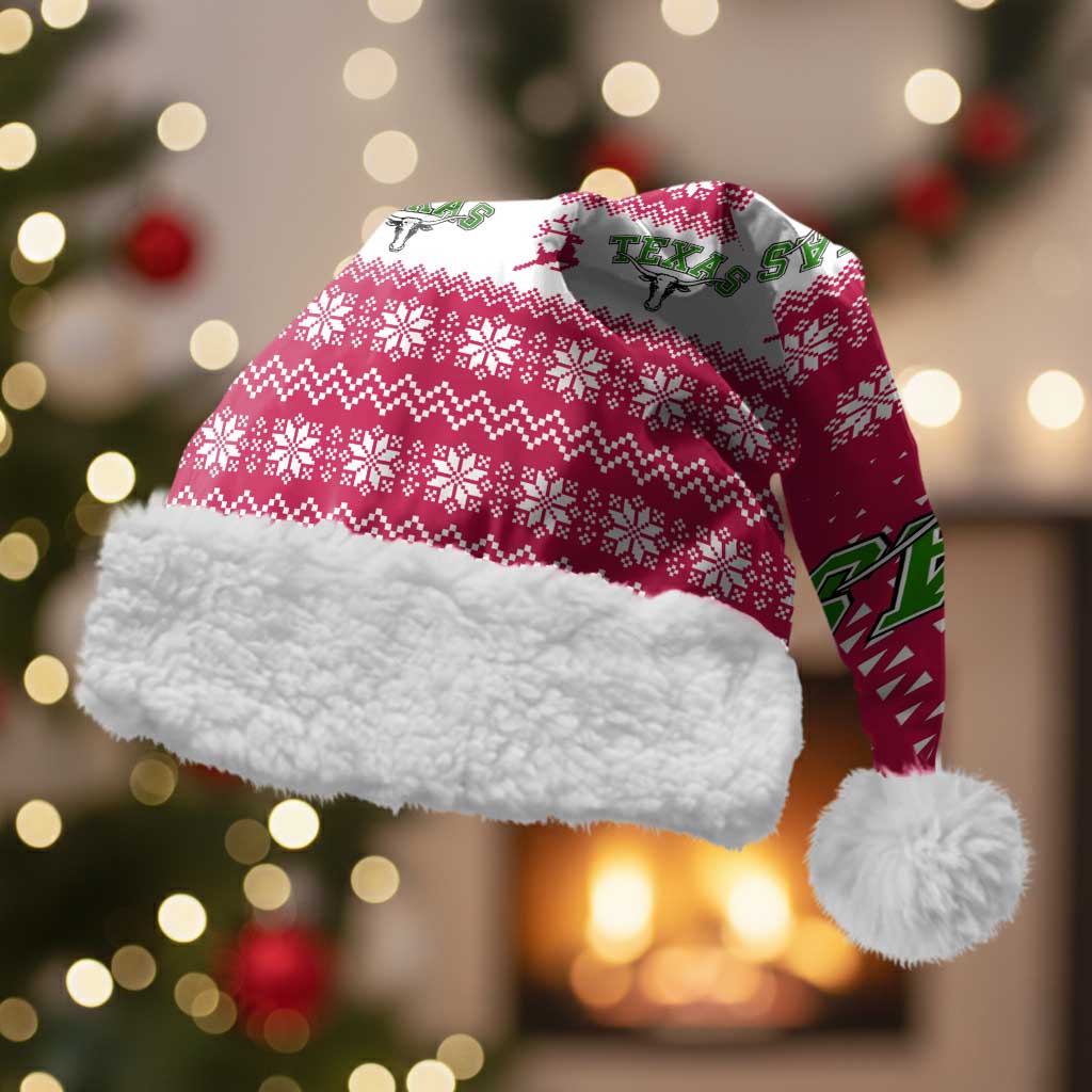 Texas Christmas Santa Hat with Red and White Snowflake Pattern Longhorn Skull and Christmas Cactus Motif - Wonder Print Shop