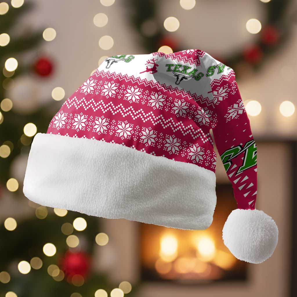 Texas Christmas Santa Hat with Red and White Snowflake Pattern Longhorn Skull and Christmas Cactus Motif - Wonder Print Shop