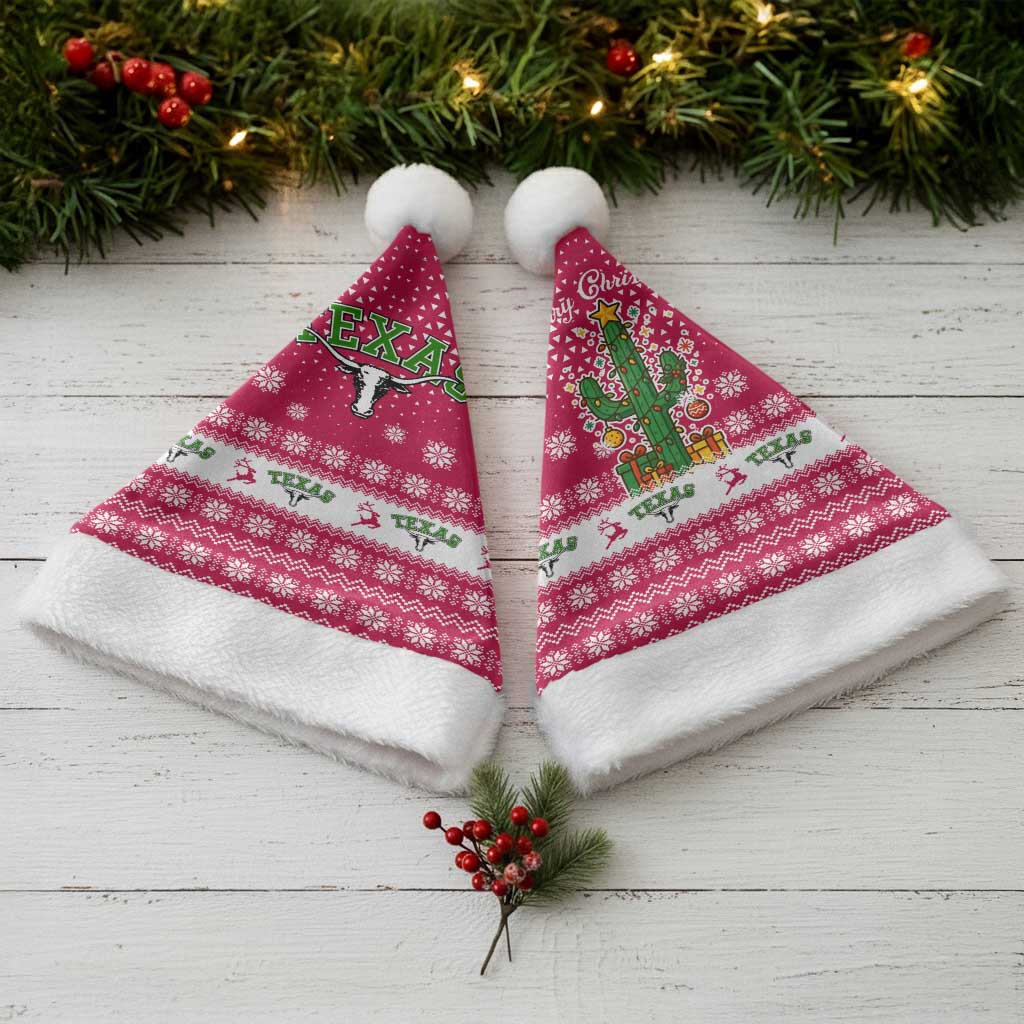 Texas Christmas Santa Hat with Red and White Snowflake Pattern Longhorn Skull and Christmas Cactus Motif - Wonder Print Shop