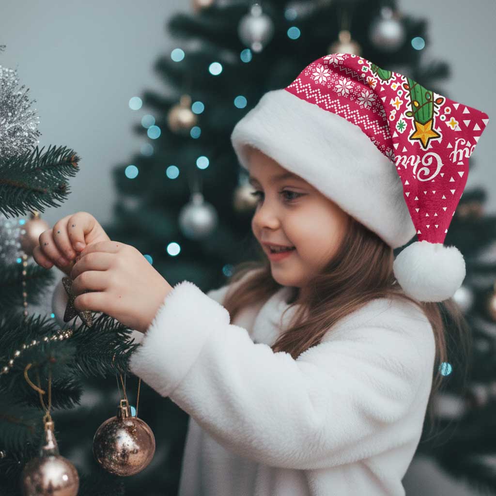 Texas Christmas Santa Hat with Red and White Snowflake Pattern Longhorn Skull and Christmas Cactus Motif - Wonder Print Shop
