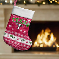 Texas Christmas Stocking with Red and White Snowflake Pattern Longhorn Skull and Christmas Cactus Motif - Wonder Print Shop