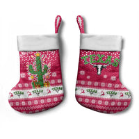 Texas Christmas Stocking with Red and White Snowflake Pattern Longhorn Skull and Christmas Cactus Motif - Wonder Print Shop