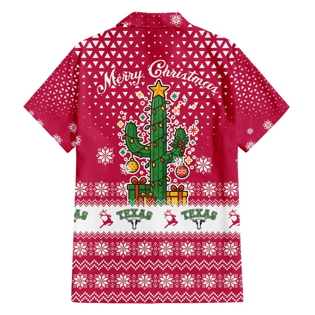 Texas Christmas Family Matching Long Sleeve Bodycon Dress and Hawaiian Shirt with Red and White Snowflake Pattern Longhorn Skull and Christmas Cactus Motif - Wonder Print Shop