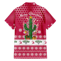 Texas Christmas Family Matching Long Sleeve Bodycon Dress and Hawaiian Shirt with Red and White Snowflake Pattern Longhorn Skull and Christmas Cactus Motif - Wonder Print Shop