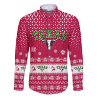 Texas Christmas Family Matching Long Sleeve Bodycon Dress and Hawaiian Shirt with Red and White Snowflake Pattern Longhorn Skull and Christmas Cactus Motif - Wonder Print Shop